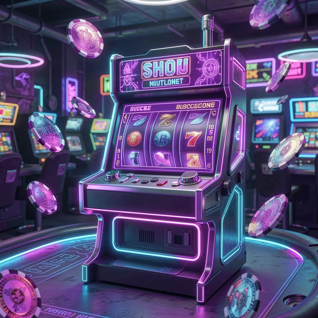 Close up view of a modern slot machine with bright reels and digital effects symbolizing premium slot games available at 5 RT casino Indonesia